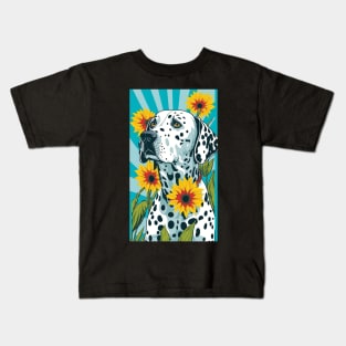 Dalmatian Dog Vibrant Tropical Flower Tall Retro Vintage Digital Pop Art Portrait Kids T-Shirt